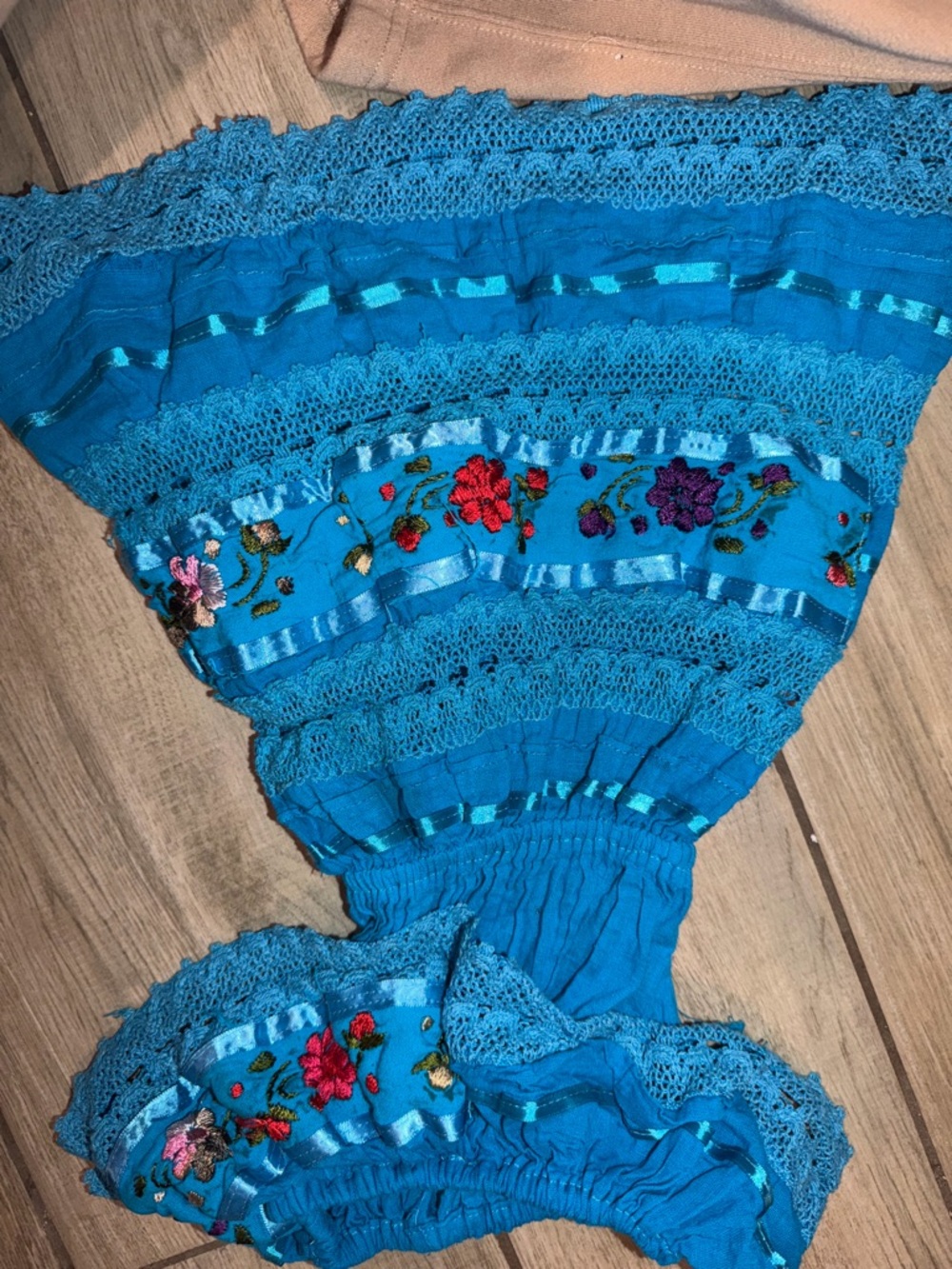 Turquoise Blue Embroidered Boho Skirt